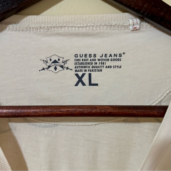 Guess| Men’s Y2K Honore Coat of Arms Cream Long Sleeve Knit Shirt Sz XL - Picture 5 of 5